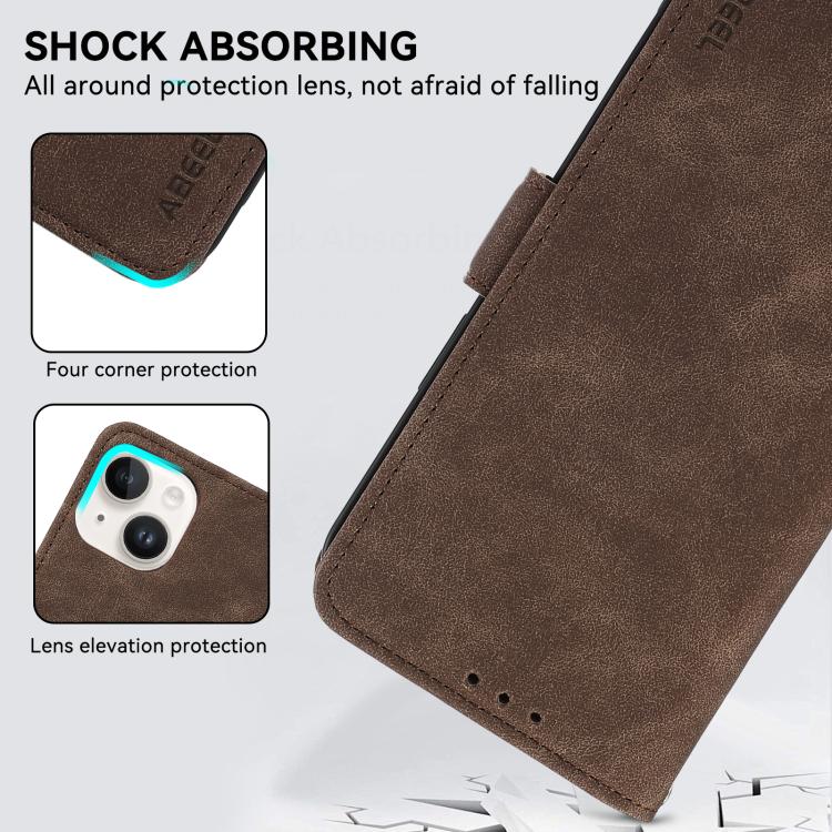 For iPhone 16e ABEEL Frosted Magnetic RFID Leather Phone Case(Brown) - iPhone 16e Cases by PMC TechLife | Online Shopping South Africa | PMC TechLife | Buy Now Pay Later Mobicred