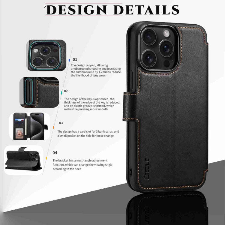 For iPhone 15 Plus / 14 Plus ESEBLE E1 Nappa Texture MagSafe Holder Leather Phone Case(Black) - free shipping - PMC Jewellery - Order now!