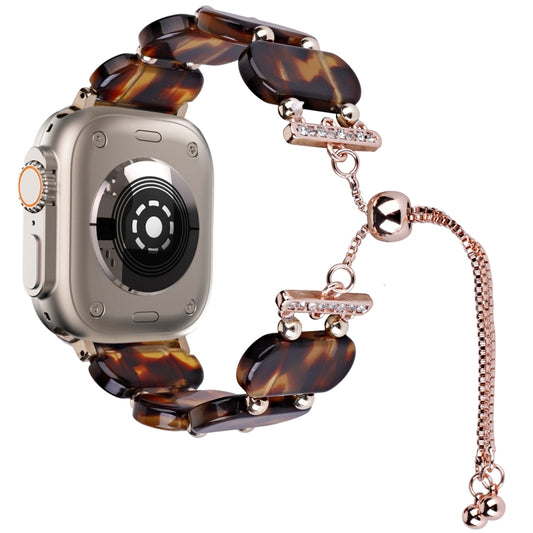 For Apple Watch Ultra 2 49mm Resin Retractable Chain Watch Band(Tortoiseshell) - Watch Bands by PMC Jewellery | Online Shopping South Africa | PMC Jewellery