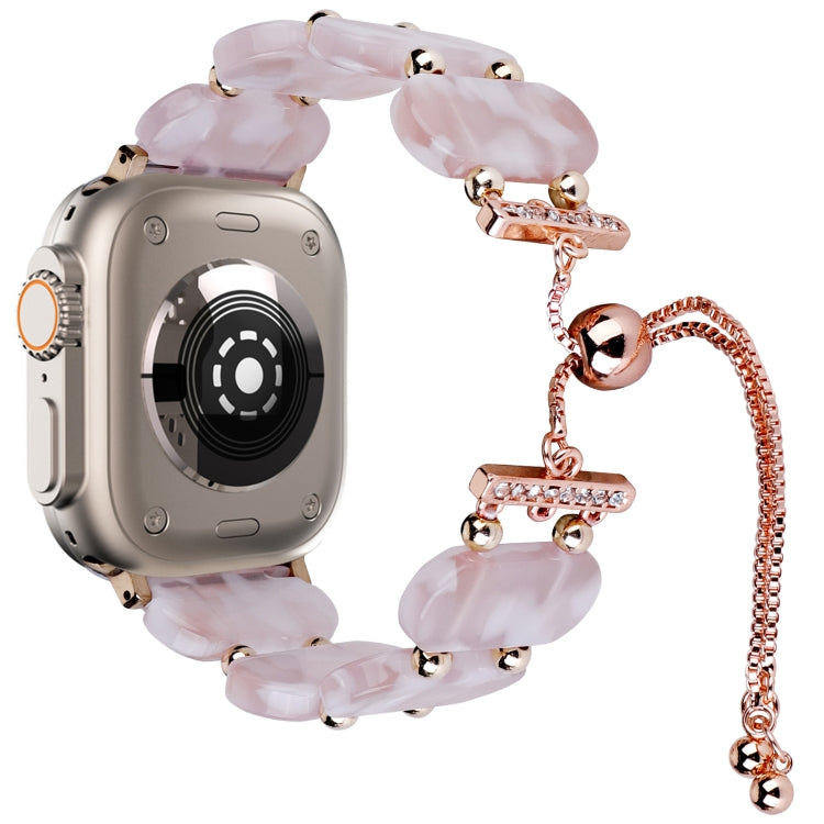 For Apple Watch Ultra 49mm Resin Retractable Chain Watch Band(Pink Flower) - Watch Bands by PMC Jewellery | Online Shopping South Africa | PMC Jewellery