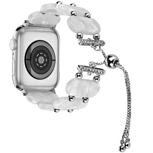 For Apple Watch Series 4 44mm Resin Retractable Chain Watch Band(Pearl White) - Watch Bands by PMC Jewellery | Online Shopping South Africa | PMC Jewellery