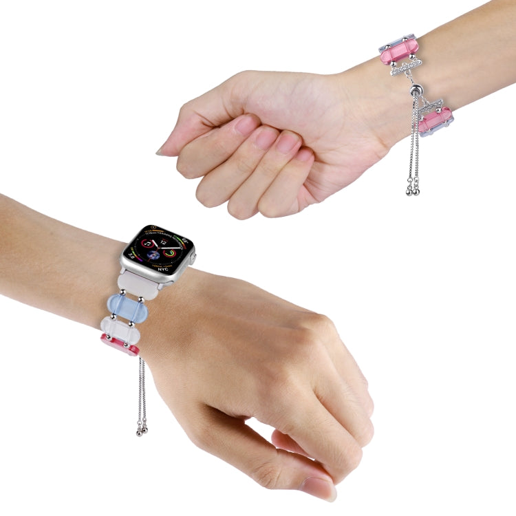 For Apple Watch Series 7 41mm Resin Retractable Chain Watch Band(Pink) - Watch Bands by PMC Jewellery | Online Shopping South Africa | PMC Jewellery