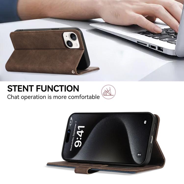 For iPhone 17 ABEEL Color Block Magnetic RFID Leather Phone Case(Brown-Blue) - free shipping - PMc TechLife - Order now!