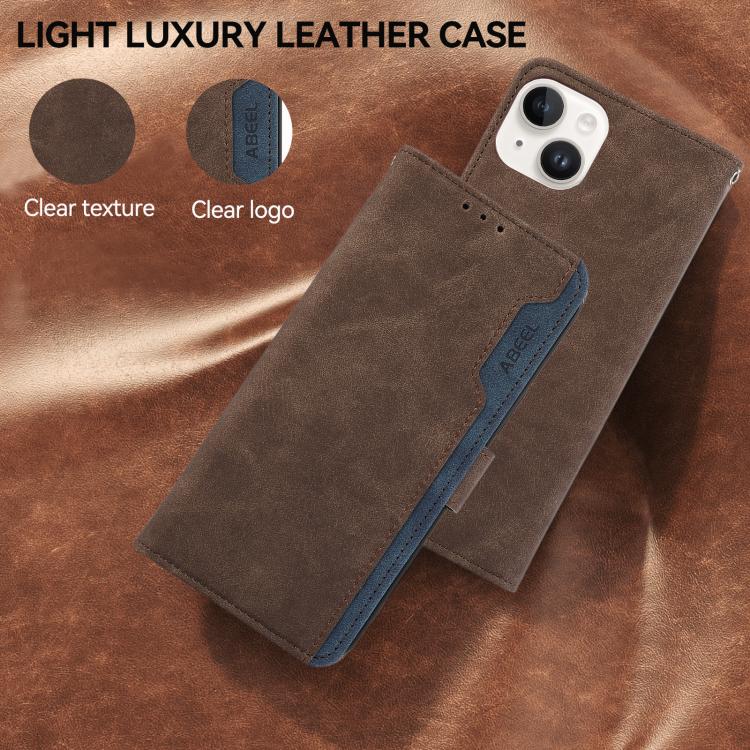 For iPhone 17 ABEEL Color Block Magnetic RFID Leather Phone Case(Brown-Blue) - free shipping - PMc TechLife - Order now!