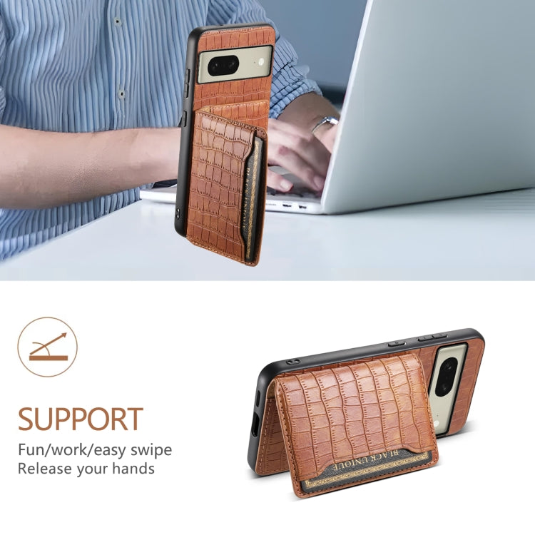 For Google Pixel 8 Crocodile Texture Card Bag Design Full Coverage Phone Case(Brown) - Google Cases by PMC TechLife | Online Shopping South Africa | PMC TechLife | Buy Now Pay Later Mobicred