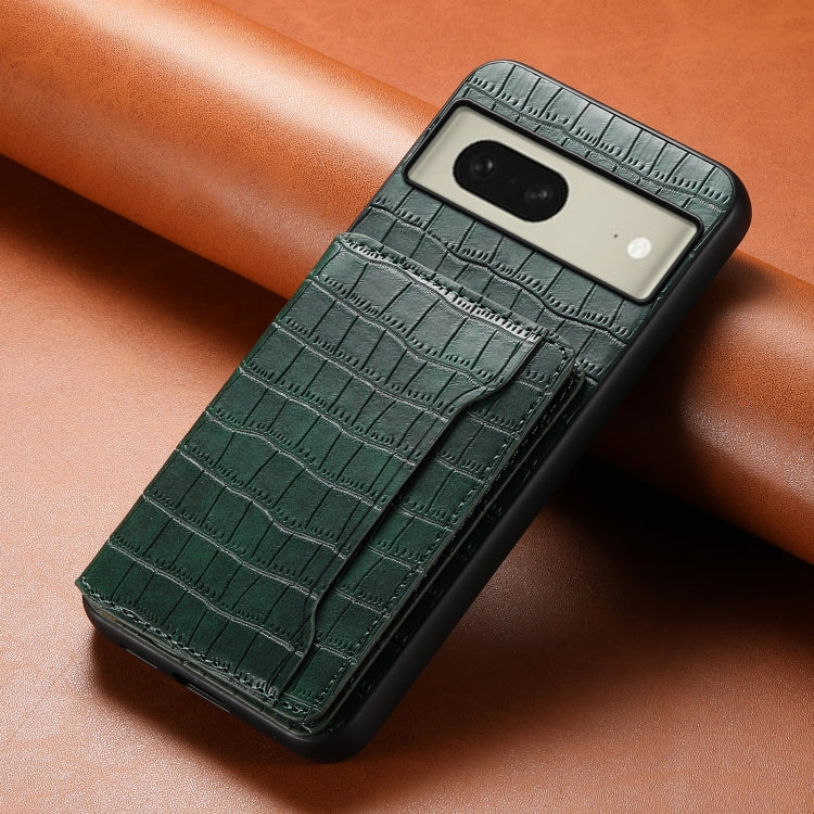 For Google Pixel 8 Crocodile Texture Card Bag Design Full Coverage Phone Case(Green) - Google Cases by PMC TechLife | Online Shopping South Africa | PMC TechLife | Buy Now Pay Later Mobicred