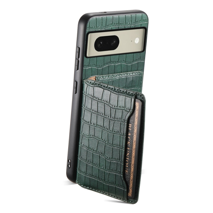 For Google Pixel 8 Crocodile Texture Card Bag Design Full Coverage Phone Case(Green) - Google Cases by PMC TechLife | Online Shopping South Africa | PMC TechLife | Buy Now Pay Later Mobicred