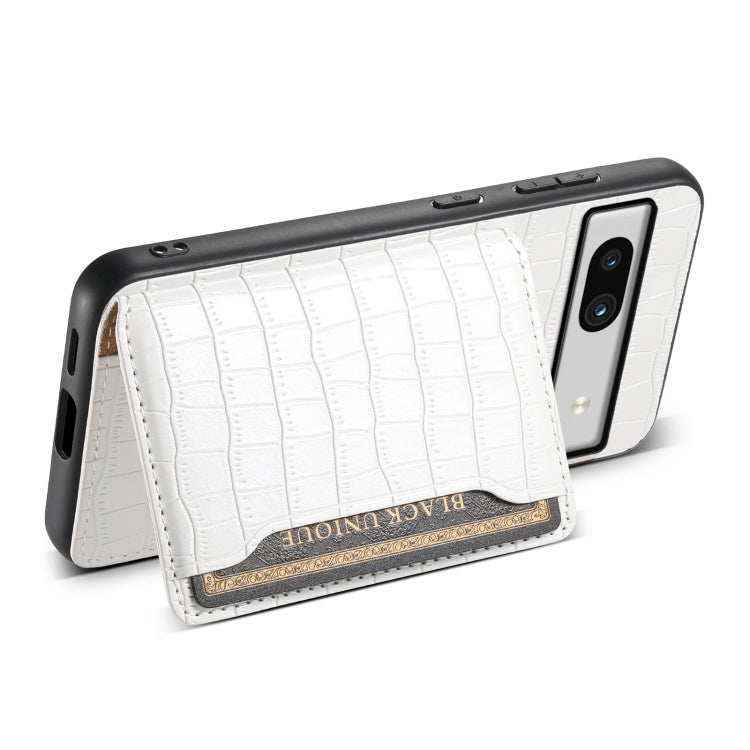 For Google Pixel 7a Crocodile Texture Card Bag Design Full Coverage Phone Case(White) - Google Cases by PMC Jewellery | Online Shopping South Africa | PMC Jewellery | Buy Now Pay Later Mobicred