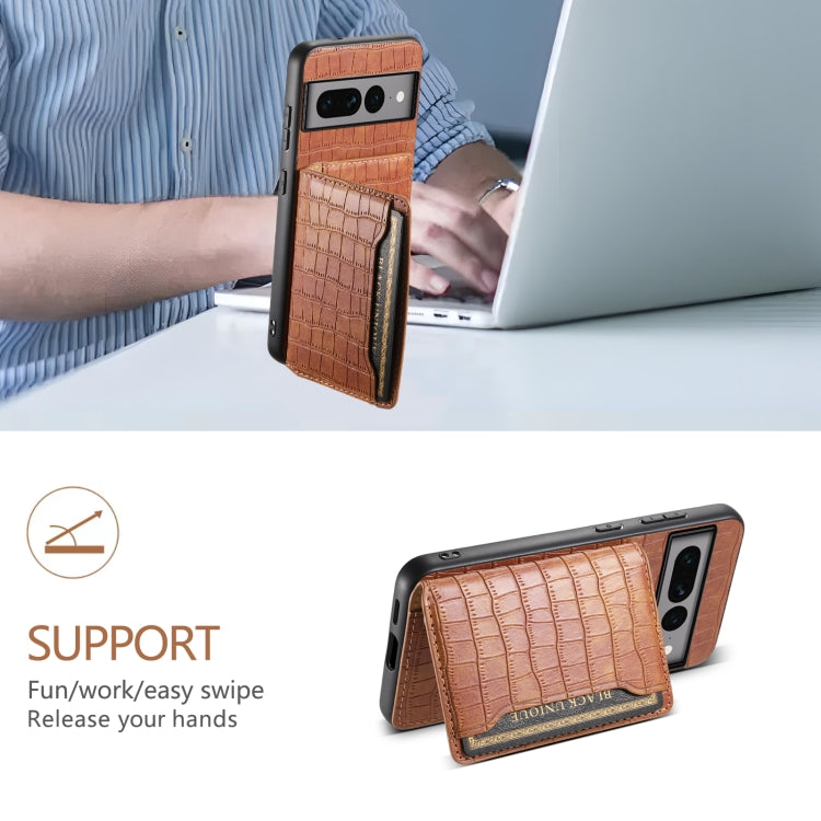 For Google Pixel 7 Pro 5G Crocodile Texture Card Bag Design Full Coverage Phone Case(Brown) - Google Cases by PMC TechLife | Online Shopping South Africa | PMC TechLife | Buy Now Pay Later Mobicred