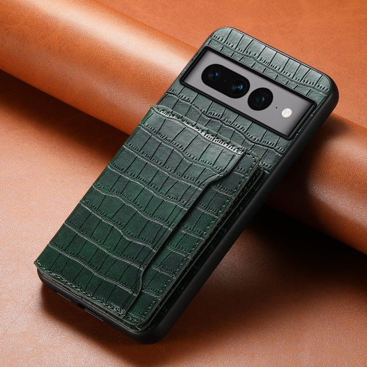 For Google Pixel 7 Pro 5G Crocodile Texture Card Bag Design Full Coverage Phone Case(Green) - Google Cases by PMC TechLife | Online Shopping South Africa | PMC TechLife | Buy Now Pay Later Mobicred