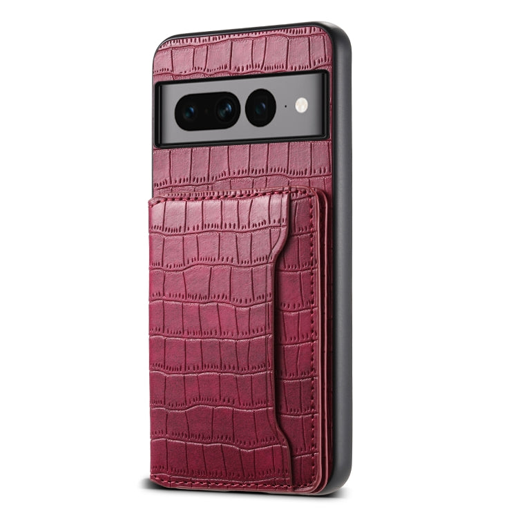 For Google Pixel 7 Pro 5G Crocodile Texture Card Bag Design Full Coverage Phone Case(Red) - Google Cases by PMC TechLife | Online Shopping South Africa | PMC TechLife | Buy Now Pay Later Mobicred
