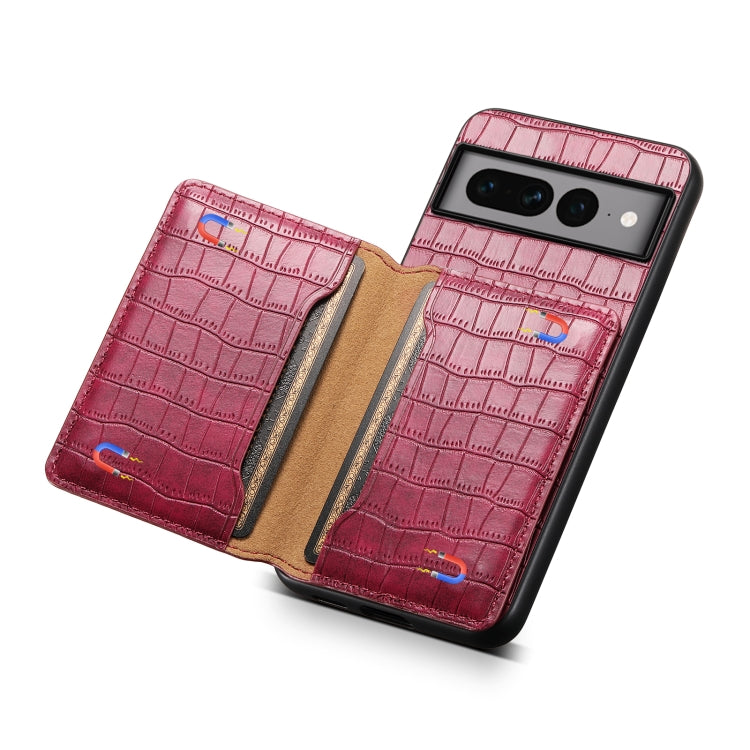 For Google Pixel 7 Pro 5G Crocodile Texture Card Bag Design Full Coverage Phone Case(Red) - Google Cases by PMC TechLife | Online Shopping South Africa | PMC TechLife | Buy Now Pay Later Mobicred