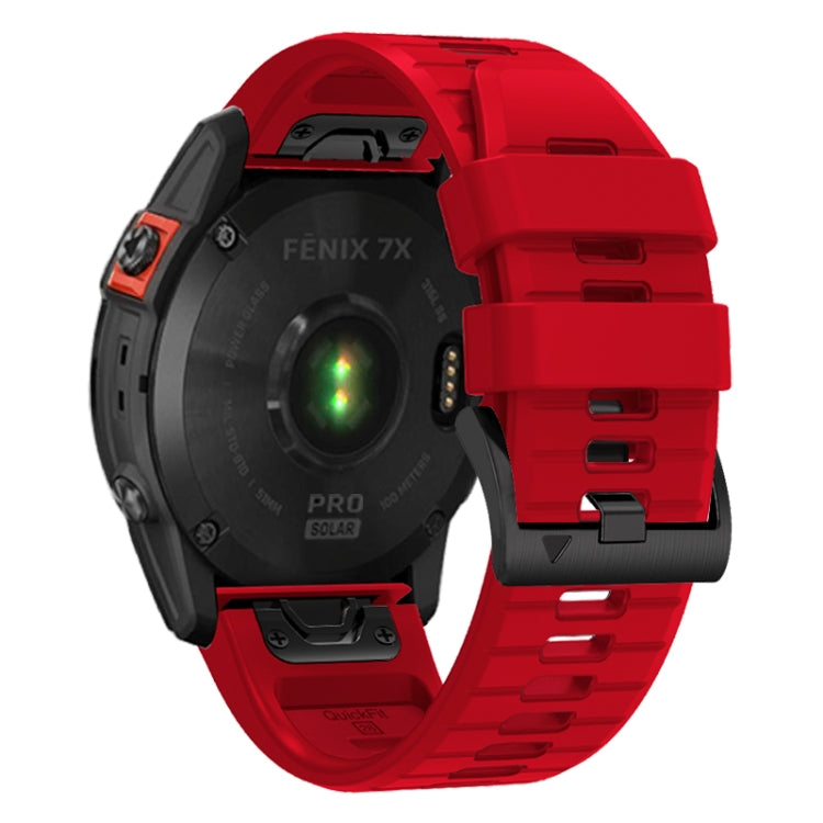 For Garmin Fenix 7X 26mm Solid Color Steel Buckle Silicone Quick Release Watch Band(Red) - Watch Bands by PMC Jewellery | Online Shopping South Africa | PMC Jewellery