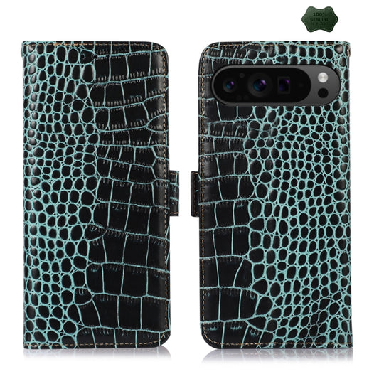 For Google Pixel 9 Pro Crocodile Top Layer Cowhide Leather Phone Case(Green) - Google Cases by PMC Jewellery | Online Shopping South Africa | PMC Jewellery | Buy Now Pay Later Mobicred