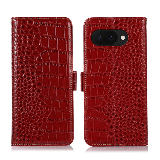 For Google Pixel 9a Crocodile Top Layer Cowhide Leather Phone Case(Red) - Google Cases by PMC Jewellery | Online Shopping South Africa | PMC Jewellery | Buy Now Pay Later Mobicred