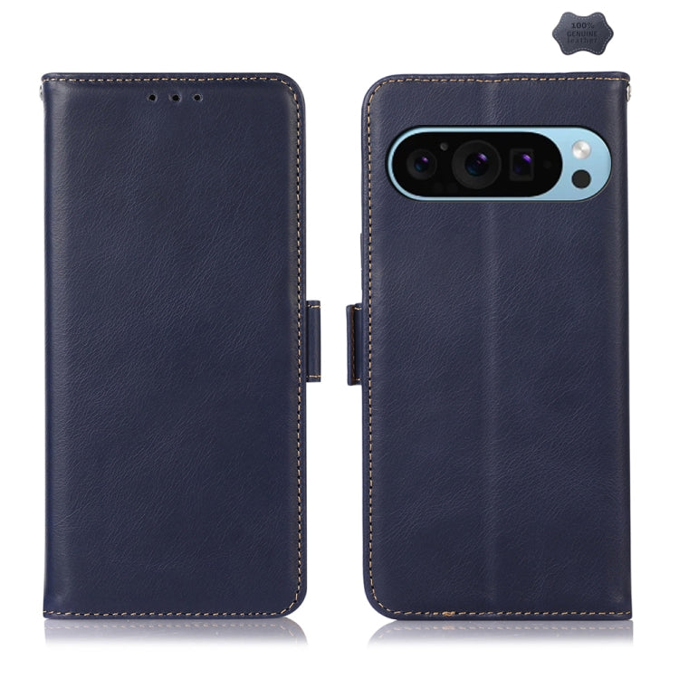 For Google Pixel 9 Crazy Horse Top Layer Cowhide Leather Phone Case(Blue) - Google Cases by PMC Jewellery | Online Shopping South Africa | PMC Jewellery | Buy Now Pay Later Mobicred