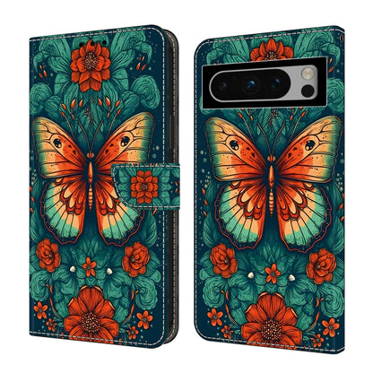 For Google Pixel 9 Crystal Painted Leather Phone case(Flower Butterfly) - Google Cases by PMC Jewellery | Online Shopping South Africa | PMC Jewellery | Buy Now Pay Later Mobicred