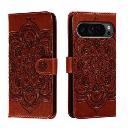 For Google Pixel 9 Pro Sun Mandala Embossing Pattern Phone Leather Case(Brown) - Google Cases by PMC Jewellery | Online Shopping South Africa | PMC Jewellery | Buy Now Pay Later Mobicred