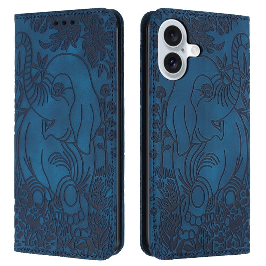 For iPhone 16 Plus Retro Elephant Embossed Leather Phone Case(Blue) - iPhone 16 Plus Cases by PMC Jewellery | Online Shopping South Africa | PMC Jewellery | Buy Now Pay Later Mobicred