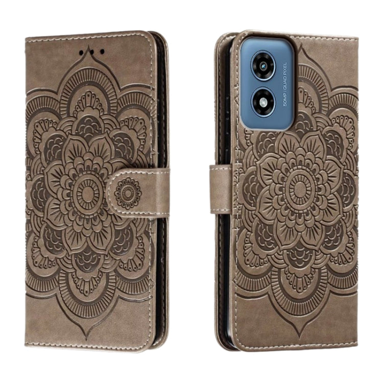 For Motorola Moto G Play 2024 Sun Mandala Embossing Pattern Phone Leather Case(Grey) - Motorola Cases by PMC Jewellery | Online Shopping South Africa | PMC Jewellery | Buy Now Pay Later Mobicred