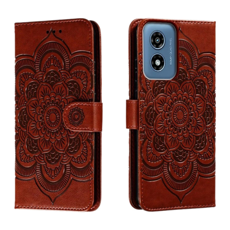 For Motorola Moto G Play 2024 Sun Mandala Embossing Pattern Phone Leather Case(Brown) - Motorola Cases by PMC Jewellery | Online Shopping South Africa | PMC Jewellery | Buy Now Pay Later Mobicred