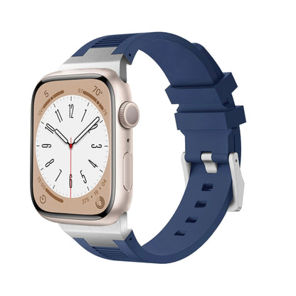 For Apple Watch Series 5 44mm Loners Liquid Silicone Watch Band(Silver Midnight Blue) - Watch Bands by PMC Jewellery | Online Shopping South Africa | PMC Jewellery