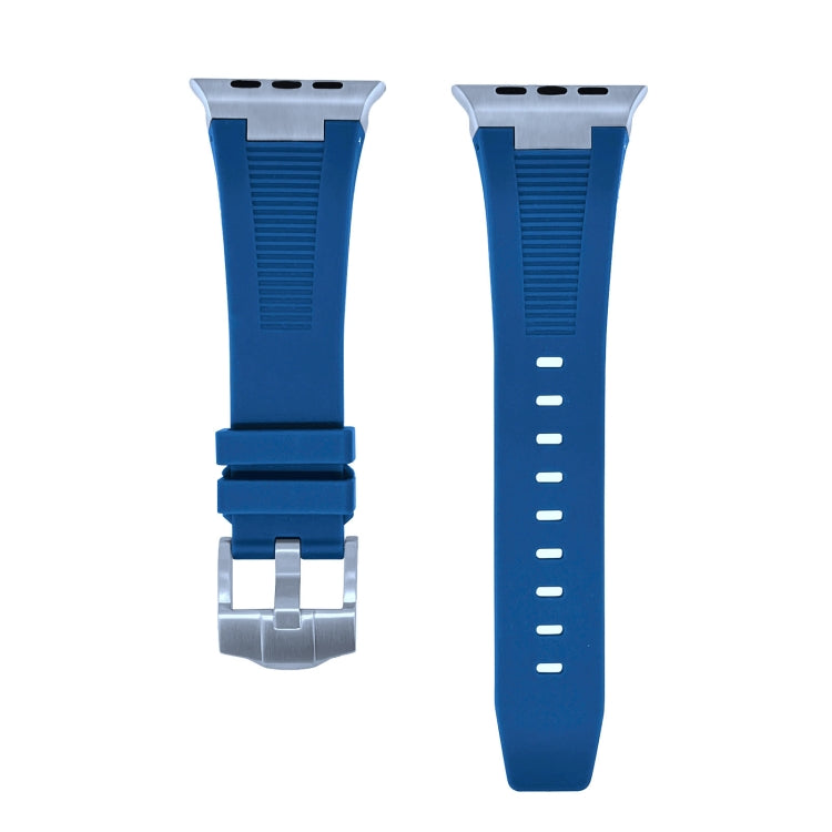 For Apple Watch 42mm Loners Liquid Silicone Watch Band(Silver Midnight Blue) - Watch Bands by PMC Jewellery | Online Shopping South Africa | PMC Jewellery