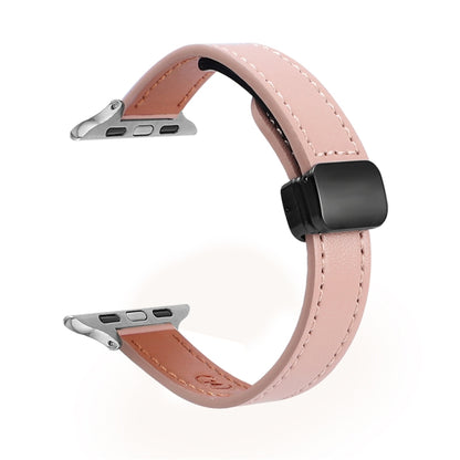 For Apple Watch Ultra 2 49mm Slim Magnetic Buckle Genuine Leather Watch Band(Plain Pink) - Watch Bands by PMC Jewellery | Online Shopping South Africa | PMC Jewellery