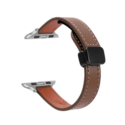 For Apple Watch Series 7 41mm Slim Magnetic Buckle Genuine Leather Watch Band(Plain Coffee) - Watch Bands by PMC Jewellery | Online Shopping South Africa | PMC Jewellery