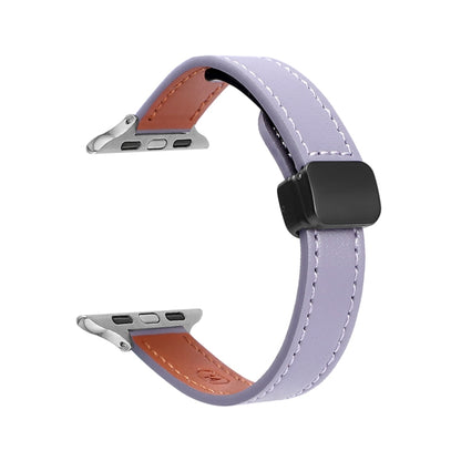 For Apple Watch Series 5 44mm Slim Magnetic Buckle Genuine Leather Watch Band(Plain Purple) - Watch Bands by PMC Jewellery | Online Shopping South Africa | PMC Jewellery