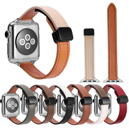 For Apple Watch Series 9 41mm Slim Magnetic Buckle Genuine Leather Watch Band(Plain Purple) - Watch Bands by PMC Jewellery | Online Shopping South Africa | PMC Jewellery