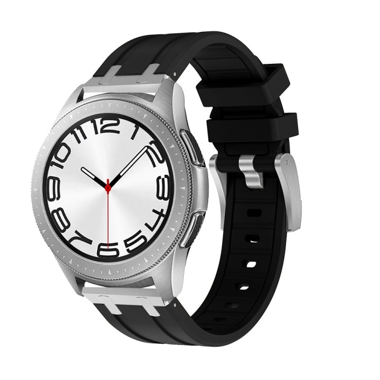22mm Flat Head Silicone Watch Band(Silver Black) - 22mm Bands by PMC TechLife | Online Shopping South Africa | PMC TechLife