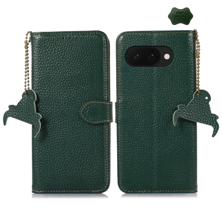 For Google Pixel 9a Genuine Leather Litchi Texture RFID Leather Phone Case(Green) - Google Cases by PMC TechLife | Online Shopping South Africa | PMC TechLife | Buy Now Pay Later Mobicred