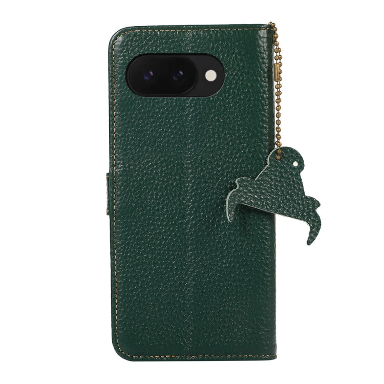 For Google Pixel 9a Genuine Leather Litchi Texture RFID Leather Phone Case(Green) - Google Cases by PMC TechLife | Online Shopping South Africa | PMC TechLife | Buy Now Pay Later Mobicred