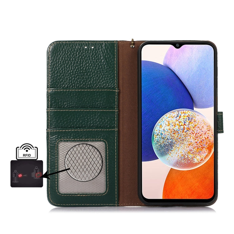 For Google Pixel 9a Genuine Leather Litchi Texture RFID Leather Phone Case(Green) - Google Cases by PMC TechLife | Online Shopping South Africa | PMC TechLife | Buy Now Pay Later Mobicred