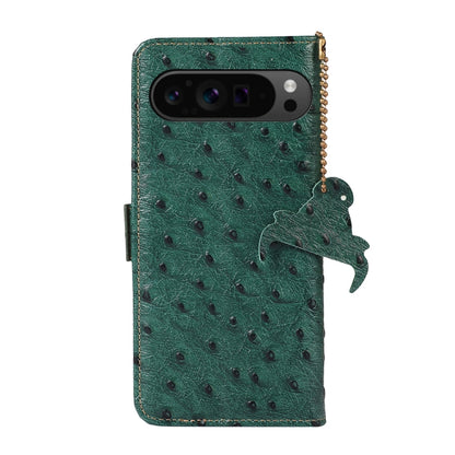 For Google Pixel 9 Pro Ostrich Pattern Genuine Leather RFID Phone Case(Green) - Google Cases by PMC Jewellery | Online Shopping South Africa | PMC Jewellery | Buy Now Pay Later Mobicred