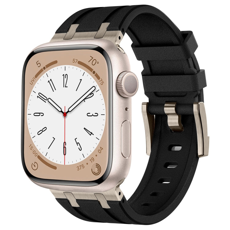 For Apple Watch SE 2023 44mm Stone Grain Liquid Silicone Watch Band(Titanium Black) - Watch Bands by PMC TechLife | Online Shopping South Africa | PMC TechLife