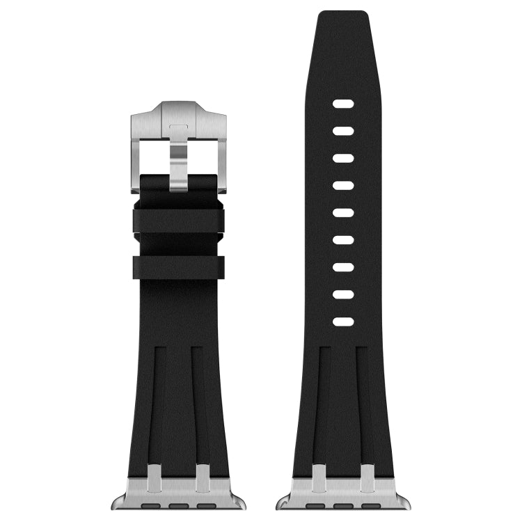 For Apple Watch SE 2023 44mm Stone Grain Liquid Silicone Watch Band(Silver Black) - Watch Bands by PMC TechLife | Online Shopping South Africa | PMC TechLife