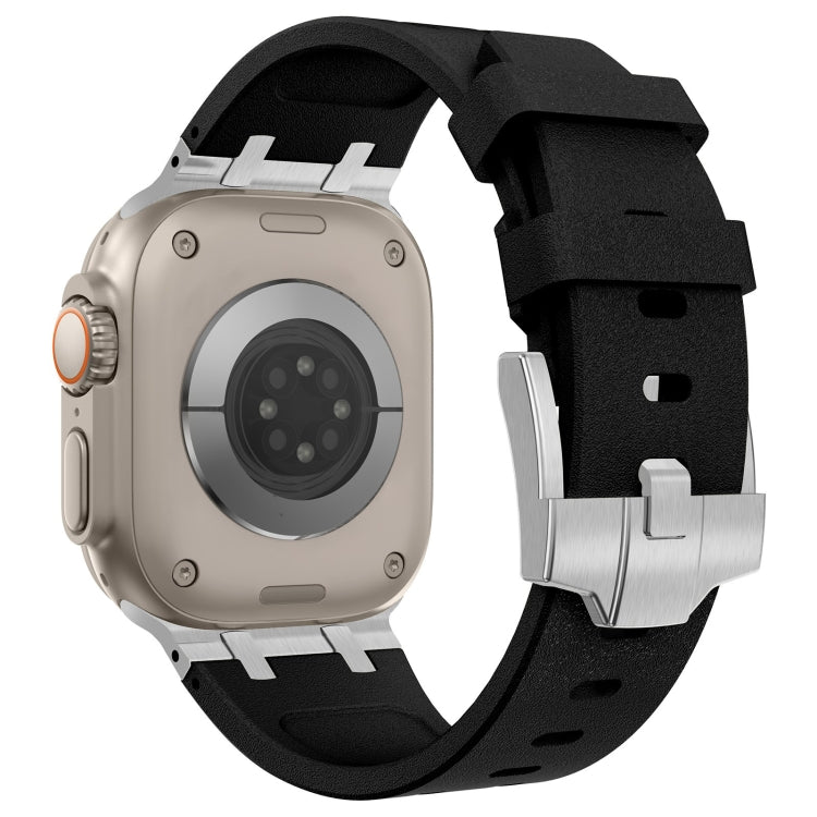 For Apple Watch Ultra 2 49mm Stone Grain Liquid Silicone Watch Band(Silver Black) - Watch Bands by PMC TechLife | Online Shopping South Africa | PMC TechLife