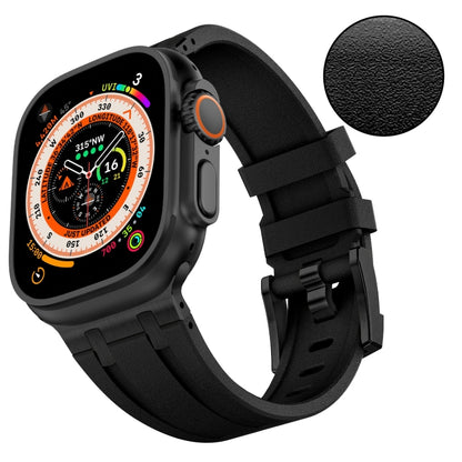 For Apple Watch Series 9 45mm Stone Grain Liquid Silicone Watch Band(Black Black) - Watch Bands by PMC Jewellery | Online Shopping South Africa | PMC Jewellery