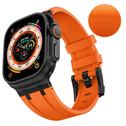 For Apple Watch Series 8 45mm Stone Grain Liquid Silicone Watch Band(Black Orange) - Watch Bands by PMC Jewellery | Online Shopping South Africa | PMC Jewellery