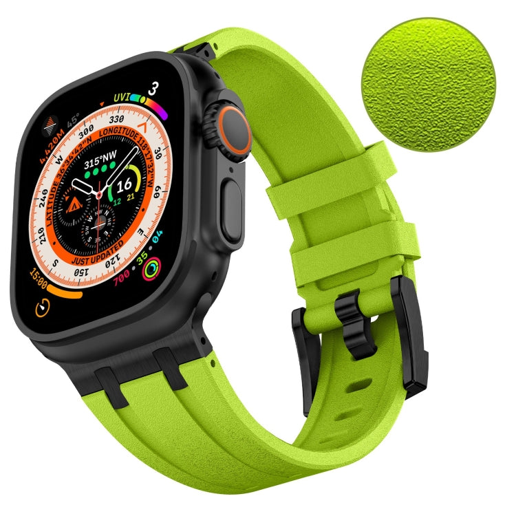 For Apple Watch SE 2022 44mm Stone Grain Liquid Silicone Watch Band(Black Green) - Watch Bands by PMC Jewellery | Online Shopping South Africa | PMC Jewellery