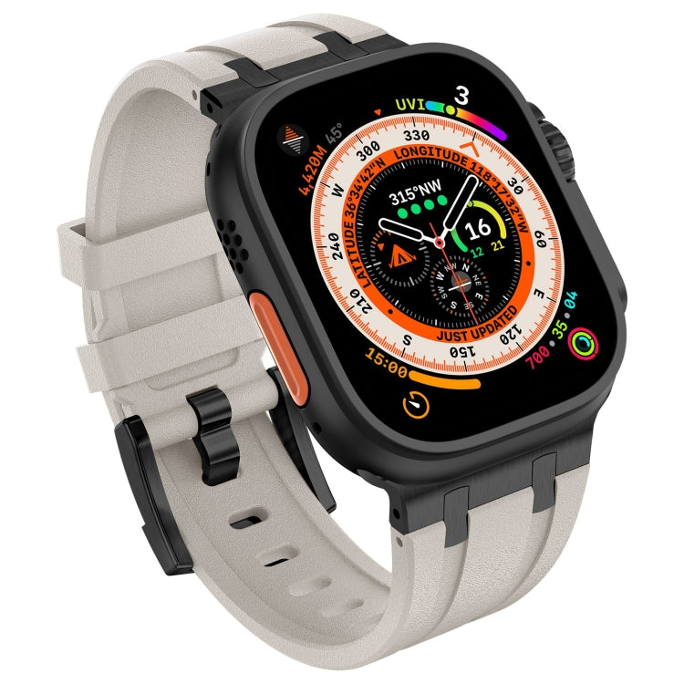 For Apple Watch SE 44mm Stone Grain Liquid Silicone Watch Band(Black Starlight) - Watch Bands by PMC TechLife | Online Shopping South Africa | PMC TechLife