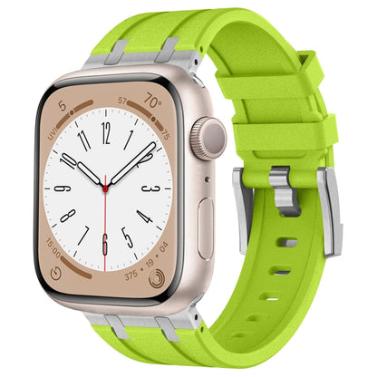 For Apple Watch Series 5 44mm Stone Grain Liquid Silicone Watch Band(Silver Green) - Watch Bands by PMC Jewellery | Online Shopping South Africa | PMC Jewellery