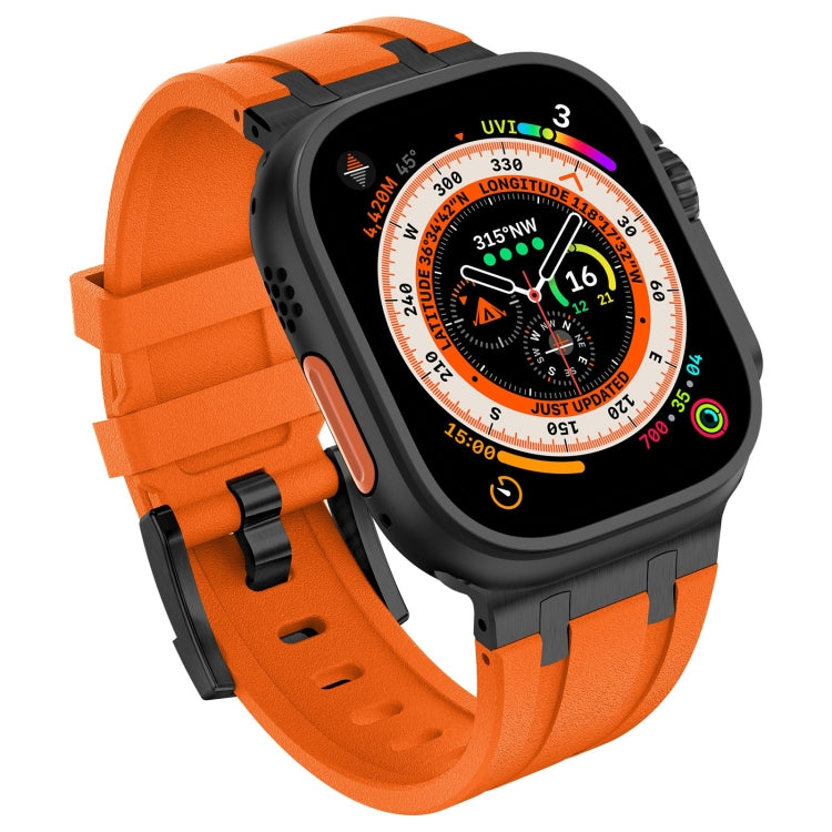 For Apple Watch 42mm Stone Grain Liquid Silicone Watch Band(Black Orange) - Watch Bands by PMC Jewellery | Online Shopping South Africa | PMC Jewellery