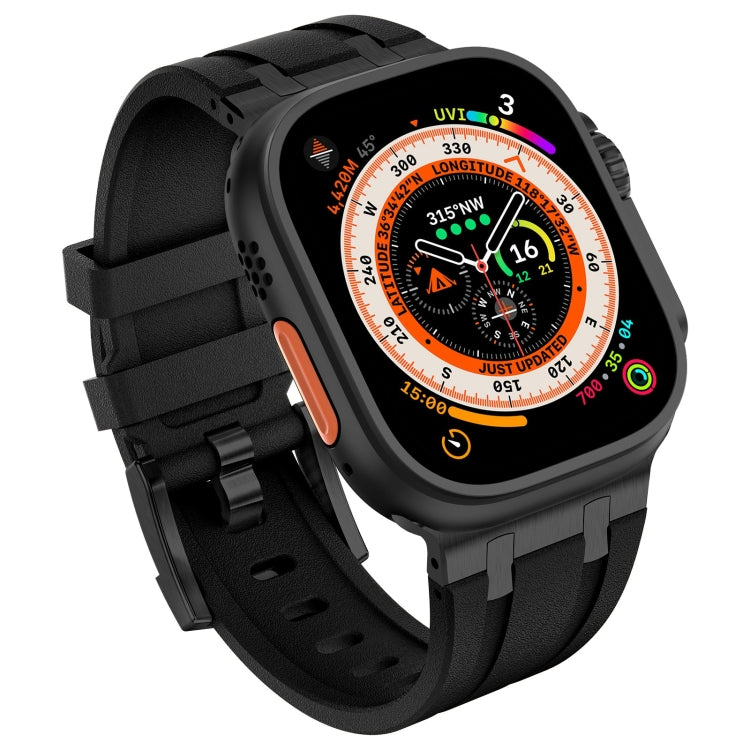 For Apple Watch 42mm Stone Grain Liquid Silicone Watch Band(Black Black) - Watch Bands by PMC TechLife | Online Shopping South Africa | PMC TechLife