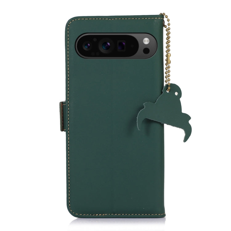 For Google Pixel 9 Pro Genuine Leather Magnetic RFID Leather Phone Case(Green) - Google Cases by PMC Jewellery | Online Shopping South Africa | PMC Jewellery | Buy Now Pay Later Mobicred