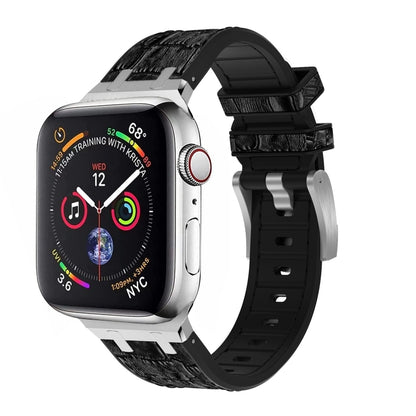 For Apple Watch SE 2023 44mm Crocodile Texture Liquid Silicone Watch Band(Silver Black) - Watch Bands by PMC Jewellery | Online Shopping South Africa | PMC Jewellery