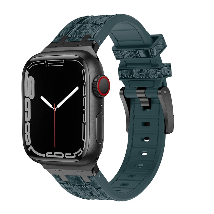 For Apple Watch SE 2023 40mm Crocodile Texture Liquid Silicone Watch Band(Black Deep Green) - Watch Bands by PMC Jewellery | Online Shopping South Africa | PMC Jewellery