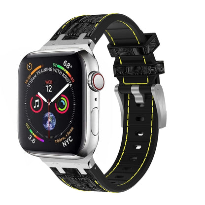 For Apple Watch SE 2023 40mm Crocodile Texture Liquid Silicone Watch Band(Silver Yellow Black) - Watch Bands by PMC Jewellery | Online Shopping South Africa | PMC Jewellery